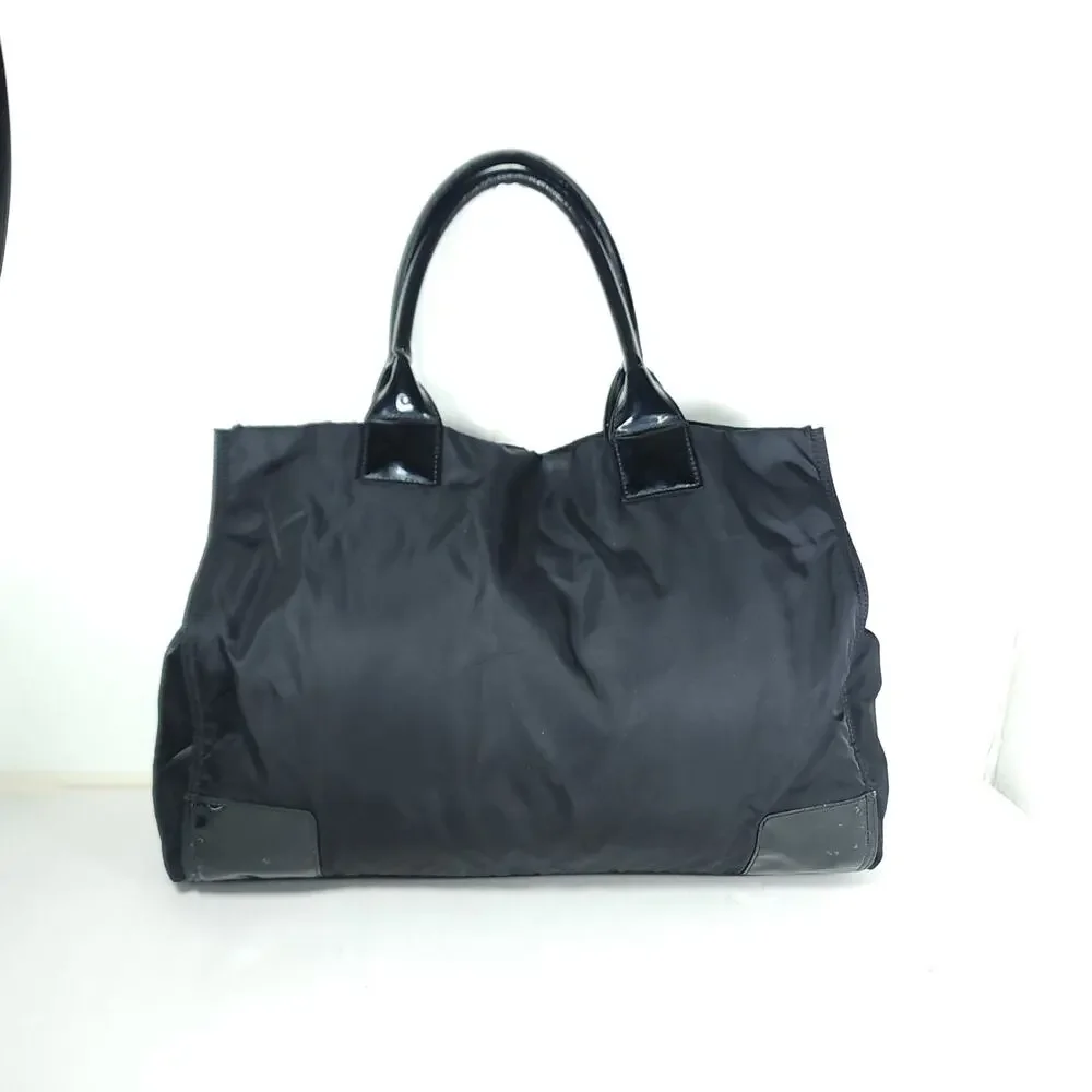 Tory Burch Ella Black Nylon Leather Trim Large Tote Bag Handbag